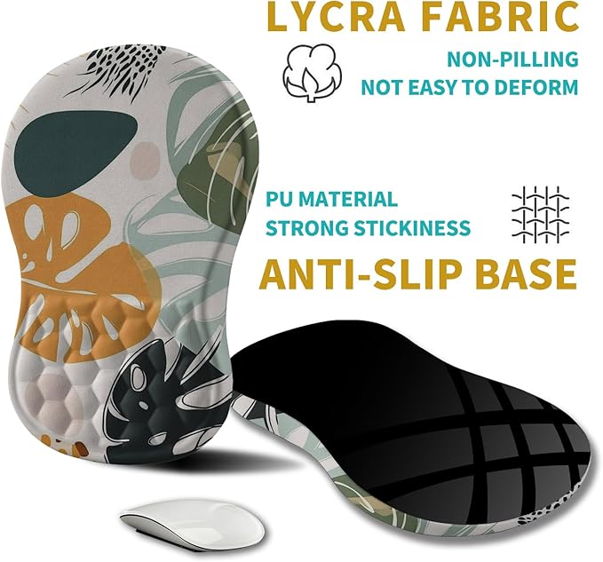 Hokafenle Ergonomic Mouse Pad Wrist Support Wrist Rest Mousepad for Carpal Tunnel Pain Relief with Integrated Memory Foam Slope Massage Bulge (11.8x7.9 inchAbstract Leaves