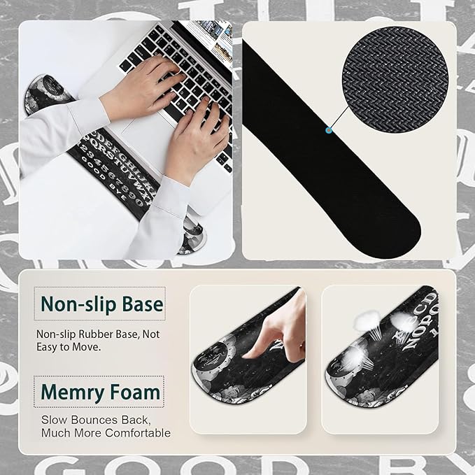 Large Mouse Pad Ergonomic Mouse Pad with Wrist Rest and Keyboard Wrist Rest 4 in 1 Set 31.5 x11.8 inch Extended Desk Pad for Home Office Ouija Board Witch Pattern XXL Black Gaming Mouse Mat