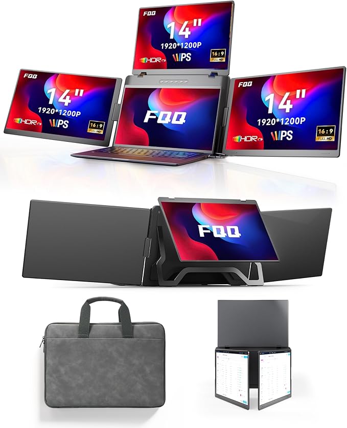 14 Portable Monitor for Laptop Screen Extender FHD 1200P IPS Triple Screen Laptop Monitor Extender 1 Cable for 3 Screen Travel Monitor for 12-16.5 Laptop Compatible with Win and Mac-S780 Pro