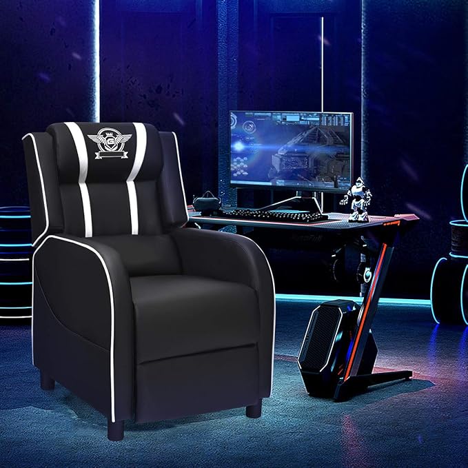 LDAILY Massage Gaming Chair Adjustable Recliner Chair Ergonomic PC Computer Chair Racing Style Single Lounge Sofa with Footrest Backrest Padded Seat for Living Room Theater Home