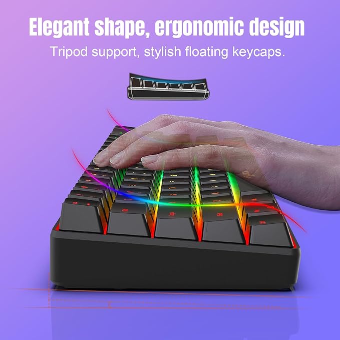 Wired Gaming Keyboard RGB Mechanical Gaming Keyboard with 68 Keys Ergonomic Design USB Wired Keyboard for Desktop Computer IBM PC Win98SE (Black)