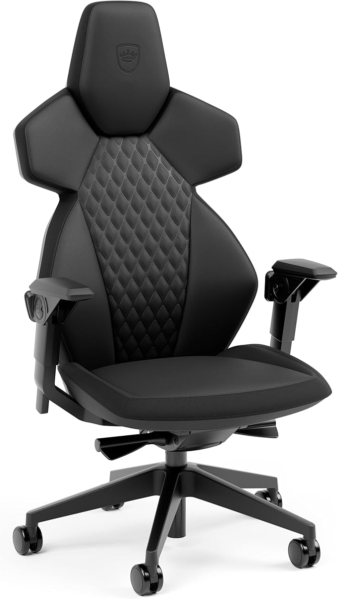noblechairs Dawn Gaming Chair-Black - Ergonomic Desk Chair with Folding Armrests Synchronous Mechanism Faux Leather Cover Lumbar Support Universal Wheels