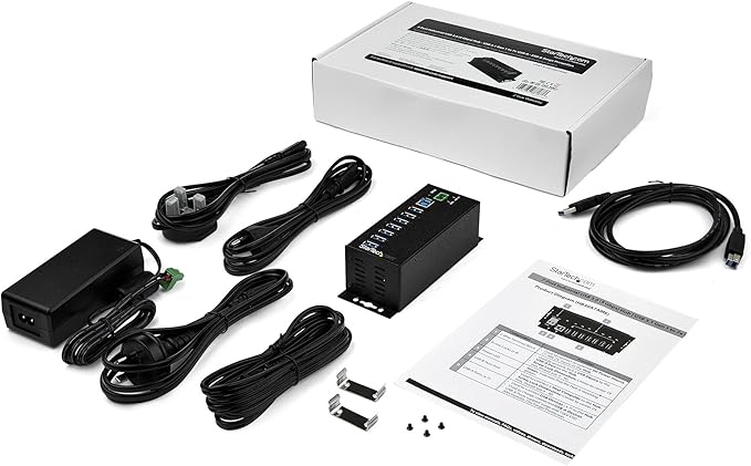 StarTech.com 7-Port USB 3.0 Hub with Power Adapter - Metal Industrial USB-A Hub with ESD &amp 350W Surge Protection - Din/Wall/Desk Mountable - High Speed USB 3.0 (5Gbps) - Hub  TAA (HB30A7AME)