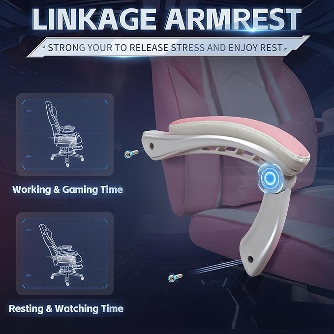 Video Gaming Chairs for Adults Gamer Chair with Footrest High Back Big and Tall Gamer Chair‘s with Massage Lumbar Support 360° Swivel Height Adjustable Computer Chaires Pink