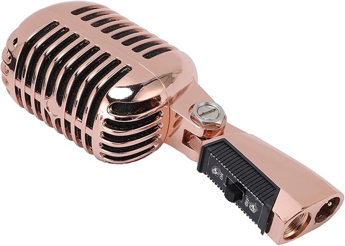 Vintage Retro Old School Microphone Dynamic Microphone Retro Cardioid Pickup Angle Adjustable Mic for Stage Performance KTV (Pink Gold)
