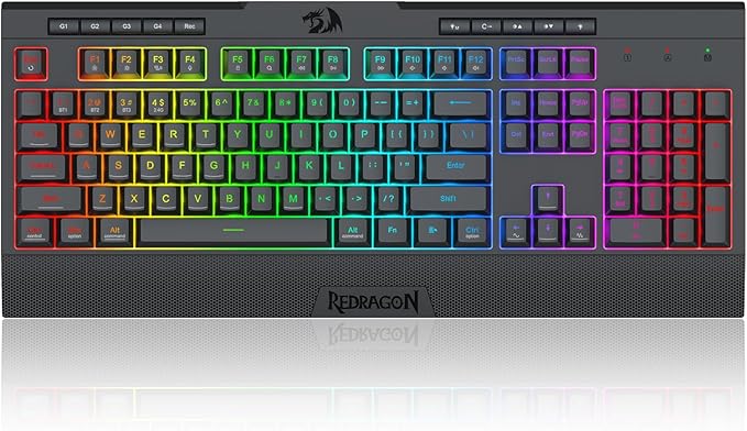 Redragon K525 PRO RGB 3-Mode Wireless Membrane Gaming Keyboard with Multimedia Keys Linear Mechanical-Feel Switch 4 Extra On-Board Macro Keys Dedicated Media Control Ergonomic Wrist Rest
