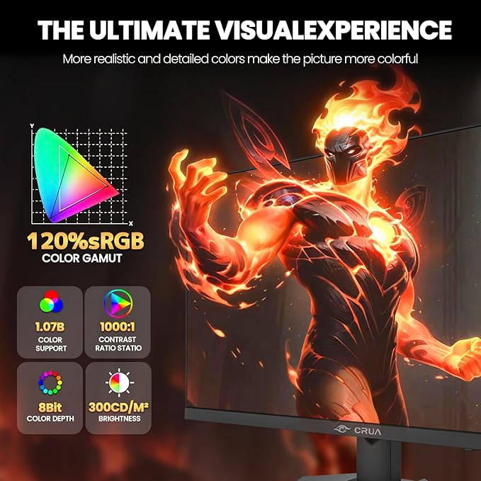 CRUA 27” 4K Gaming Monitor UHD 3840x2160 160Hz IPS Screen Height/Pivot/Swivel/Tilt Adjustable Vertical Monitor Support AMD FreeSync Built-in Speakers 120% sRGB PIP/PBP HDMI 2.1 &amp DP 1.4-Bla