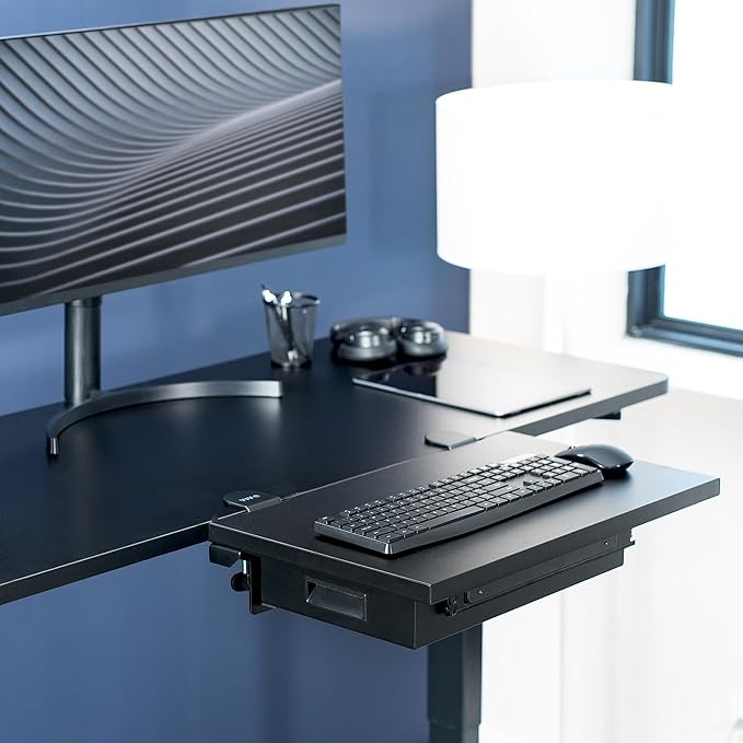 VIVO Premium Clamp-on 24 x 14 inch Desk Extender with Built-in Storage Drawer Keyboard Tray Side Table Extension Office Organizer Black DESK-EXT24D