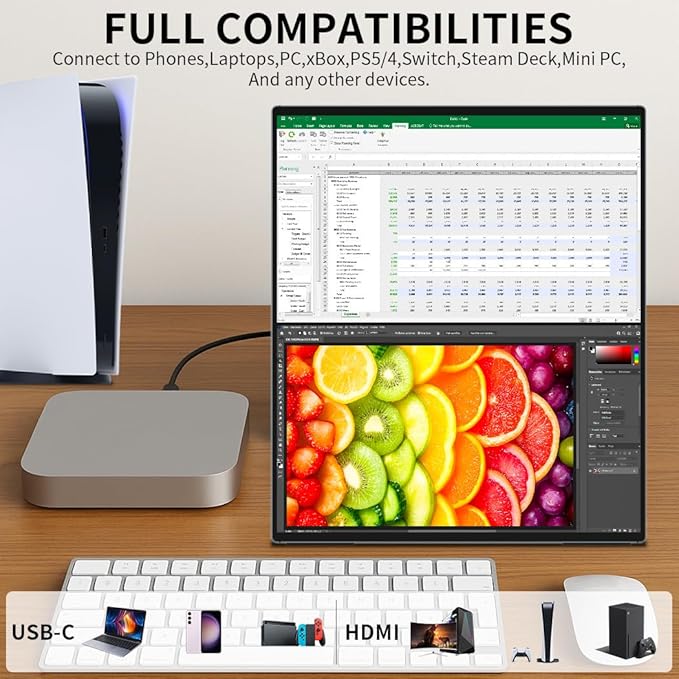 Dual Monitor 14 Inch 2K OLEDPortable Touch Monitor for Laptop Extender| 2K |100% DCI P3|Plug-Play|Stand- VESA| |Slim-Frameless| Computer Triple Display Laptop PC Windows Mac