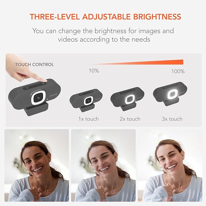 NUROUM V15AFL 2K Webcam with Ring Light for Streaming Autofocus Webcam for PC w/Noise Cancelling Dual Mics 1080P 60fps 75° FOV&ampLightweight USB Web Camera Plug&ampPlay for Zoom/Teams/OBS/Xspli