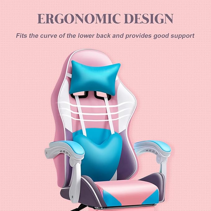 XOOFMASS RGB LED Gaming Chair for Adults Ergonomic Video Game Chair with Speakers Lumbar Support Office Chair Reclining Computer Chair with Footrest PU Leather Chair with Adjustable BackrestPink