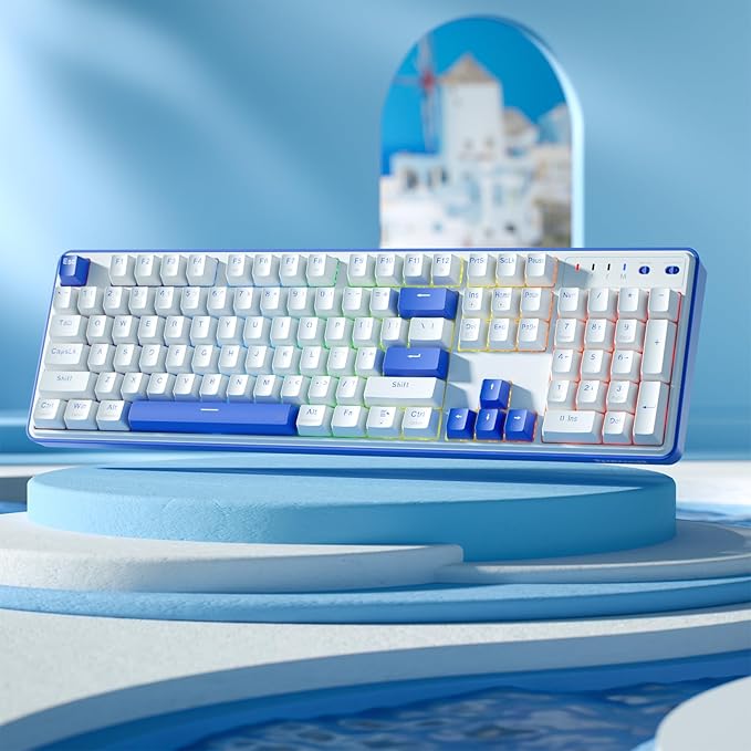 Redragon K685 PRO 104 Keys Wireless Gasket RGB Gaming Keyboard 3-Modes 100% Layout Mechanical Keyboard w/Hot-Swap Socket Sound Absorbing Pads &amp Linear Red Switch Klein Blue &amp Oia White