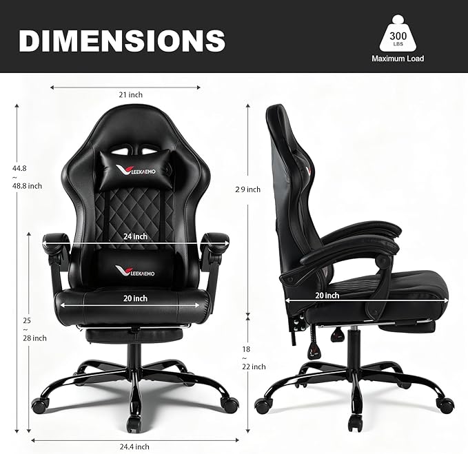 Blue Gaming Chair for Adults with Footrest and Lumbar Support Height Adjustable Office Chair with 360°-Swivel Seat and Headrest for Office or Gaming Comfortable Executive Office Chair