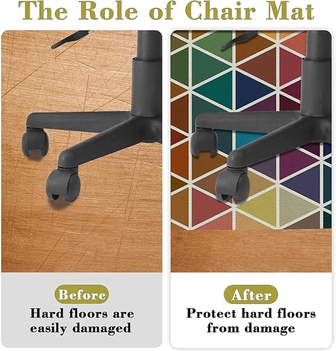 Blue Purple PU Leather Office Chair Mat Hardwood Floor Computer Desk Mat 80s Memphis Zigzag Anti-Slip Gaming Chair Mat Round Floor Mat Durable Floor Protector Geometric Diameter 39.4 in