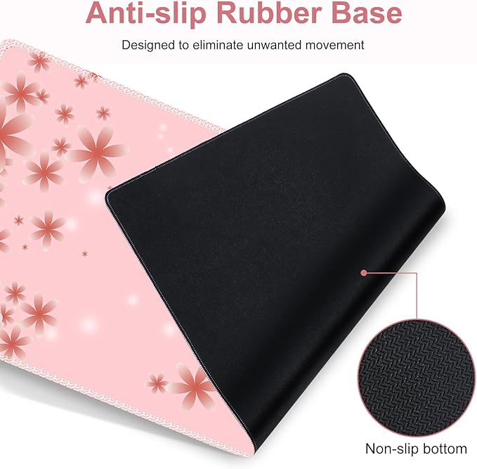 Peach Pink Butterflies Florals Mouse Pad XXL Large Desk Mat Extended Reading Desk pad 4 PCS Non-Slip Rubber Base Computer Big Mousepads for Work Game Office Home Decor Cute Girls Woemn Gifts