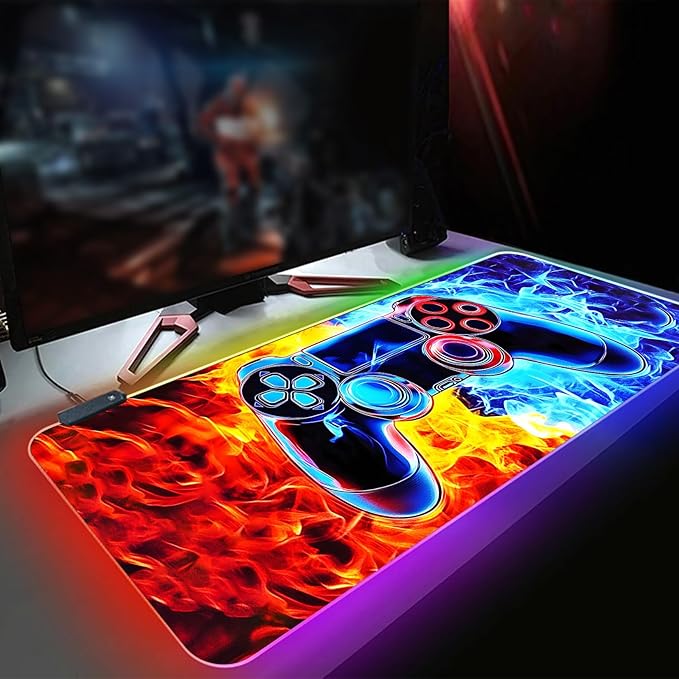 XL Led Gaming Mouse Pad with 14 Light Modes - Light Up Gamer Mouse Pad31.5 x 11.8in Non-Slip Gamepad Style RGB Large Gamer MousepadBlack Long Glowing Gaming Accessories for DeskWaterproof