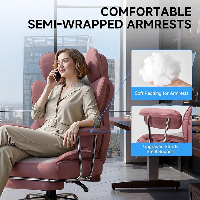 GTPLAYER Gaming ChairOffice Chair with Pocket Spring Lumbar Support Ergonomic Comfortable Wide Office Desk Computer Chair with Outward Fixed Soft Armrests and Footrest (Fabric Pink)