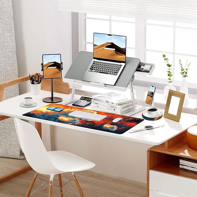Keyboard Mouse Pad Set Extended Gaming Mouse Pad+Ergonomics Keyboard Wrist Rest Support Memory Foam Easy Typing Pain Relief 4Pcs XL Ultra Thick Desk MatLion Sunset