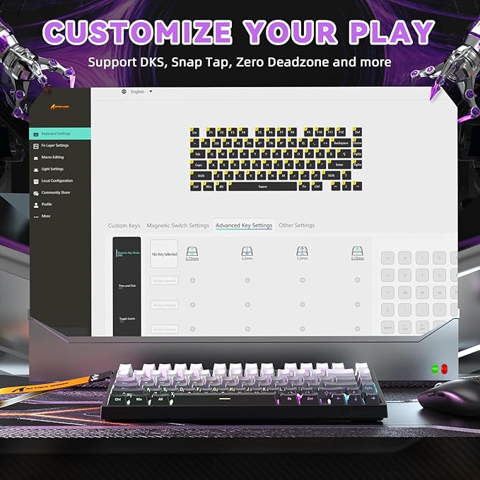 ATTACK SHARK R82HE Rapid Trigger Wired Mechanical Gaming Keyboard TKL NKRO RGB with 8K Polling0.005mm Accuracy256K Scan Rate5 Layer Sound DampedHall Effect Magnetic Switch for PC Mac(Moonlight)