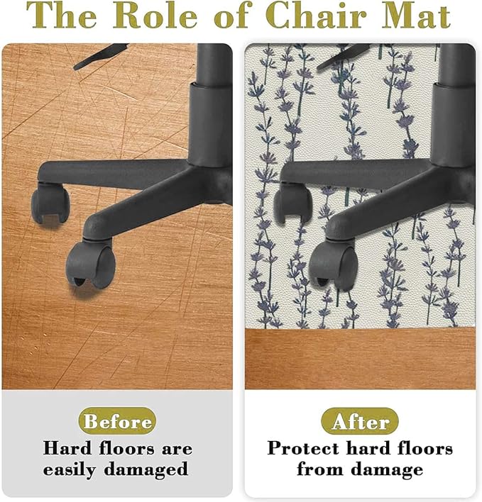 Green PU Leather Hardwood FloorsTile Non-Slip Office Chair Mat Lavender Nature Pattern Anti-Slip Low Pile Under Desk Rug Large Floor Protector Dreamlike Diameter 35.4 in