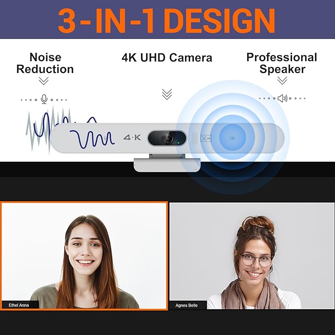 4K Video Conference Room Camera System with Remote Control AI Auto Framing&ampFocus Speaking Tracking Digital Zoom Webcam with Microphone and Speaker for Windows TV/PC/Laptop/Zoom/Teams/Skype