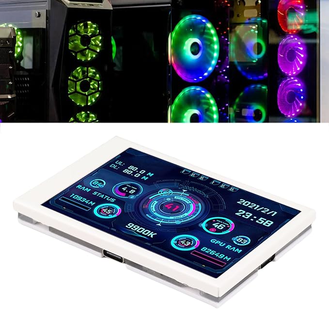 ZJchao Pc Temperature Display 3.5in Computer Temp Monitor Full View Display Computer Temp Monitor Computer Temperature Display with Stand for AIDA64 PC CPU RAM Hard Disk Data