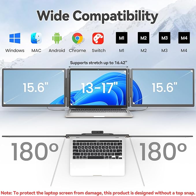 KEFEYA 15.6 Laptop Screen Extender with Magnetic Power Bank FHD 1080P Triple Monitor Extender for 13-17 Laptop Plug &amp Play via Type-C/HDMI/USB-A Compatible with Mac/Windows/Android