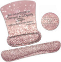 Ergonomic Mouse Pad Wrist Support Gel and Keyboard Wrist Rest Set Proverbs 31:25Bible Verse Pink Glitter Design for Laptop Mac Gaming and Office Durable Comfortable and Pain Relief + Coaster
