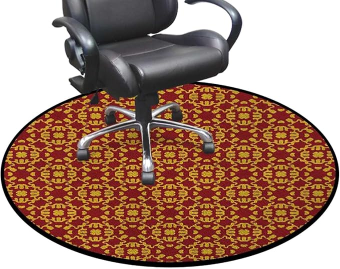 Orange Round RugCircle RugFarmhouse Distressed Non Slip Area Rug Round Rugs for Living Room Kitchen Bedroom Bathroom Flower Motifs Details Traditional Eastern Diameter 55 in