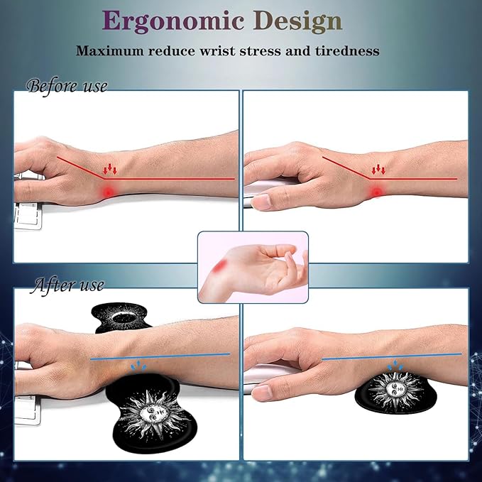 4 in 1 Desk Mat SetMouse Pad with Keyboard Wrist RestWave-Shaped DesignNon-Slip Rubber BaseWaterprooffor HomeOfficeGamingSun and Moon