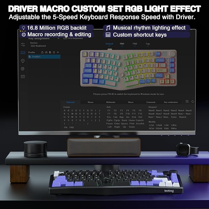 x LEOBOG A75 Alice Ergonomic Keyboard Wireless Mechanical Gaming Keyboard Tri-Mode BT5.0/2.4G/Wired with Joystick and Knob 75% Layout RGB Backlit Hot Swappable Linear Switches for Win
