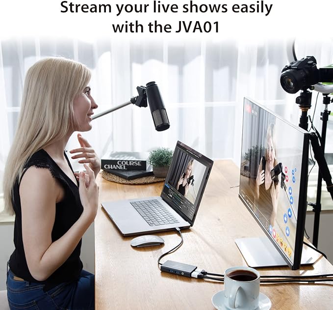 j5create Video Capture Card with PD 60W Pass-Through Charging Built-in Multi-Function hub Suitable for Streaming Live Broadcasting Video Conference Teaching Gaming (JVA01)