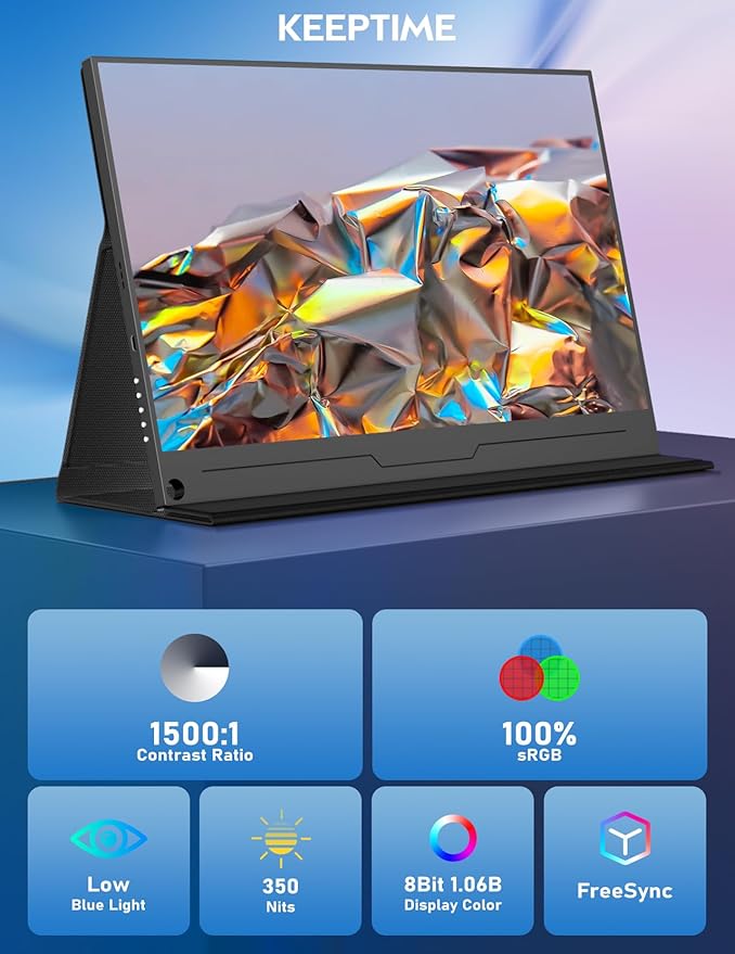 4K Portable Monitor 15.6 3840x2160 UHD USB-C HDMI Laptop Monitor 100% Adobe RGB IPS Computer Gaming Display HDR Travel Screen w/Speakers for Laptop Xbox PS5 Switch PC Phone