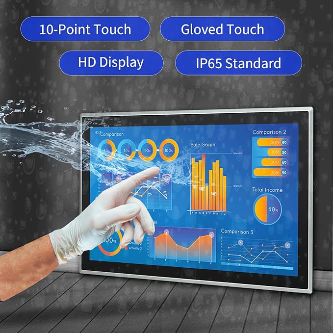 21.5 inch Android 12 Industrial Embedded Interactive Touchscreen Monitor Capacitive Multi-Touch Tablet with Front IP65 Monitor RAM 8G &amp ROM 128G WiFi &amp BT HD-MI-Out &amp USB Ports
