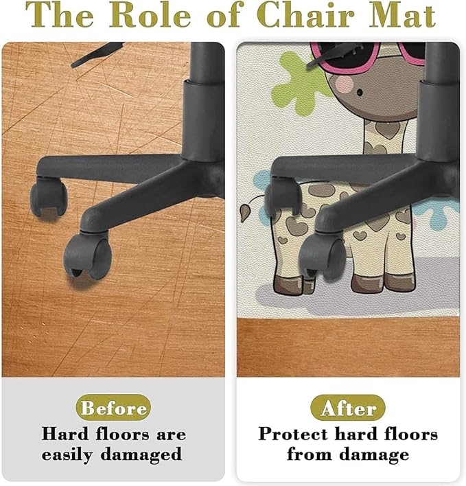Multicolor Office Gaming Rolling Floor Mat Cartoon Romantic Couple Giraffes Multi-Purpose Computer Desk Chair Mat for Gaming Large Anti-Slip Floor Protector for Home Office Animal Diameter 39.4 in