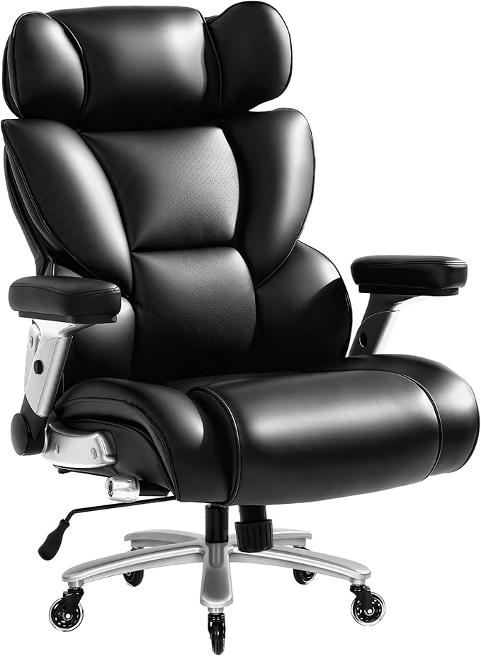 FLEXISPOT 600lbs Big and Tall Office Chair for Heavy People Heavy Duty Computer Desk Chair with Dynamic Lumbar Support 2D Armrest Blade Wheels Chairs for Home Office Gaming Working Leather Black
