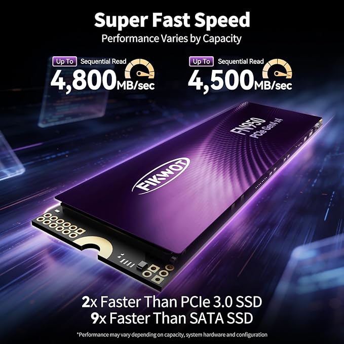 FN950 2TB NVMe SSD PCIe Gen4x4 M.2 2280Read Up to 4800MB/s Configure SLC Cache Internal Solid State Drive for PS5 Laptop Desktop