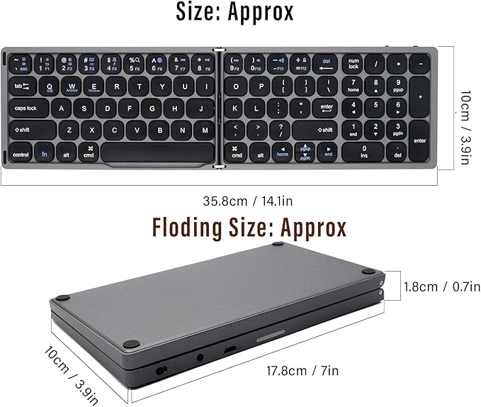 Hilitand Folding Bluetooth Keyboard Ultra?Thin Foldable Keypad Full?Size Typewriter for iOS for Android for Laptop Tablet Smartphone()