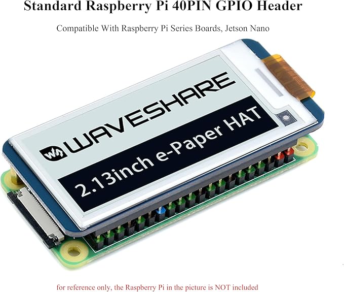 2.13inch E-Ink Display HAT V4 Version Compatible with Raspberry Pi 5/ 4B/3B+/3B/2B/A+/Zero W/Zero 2 W/Pico W/Pico 2WJetson Nano 250x122 Pixel e-Paper HAT SPI Interface Support Partial Refresh