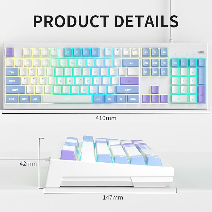 MageGee Creamy KeyboardsK2 Classic Keyboard Wired RGB Backlit 104 Keys Waterproof Ergonomic KeyboardPC Keyboards for PC/loptop/MAC - Lris Violet