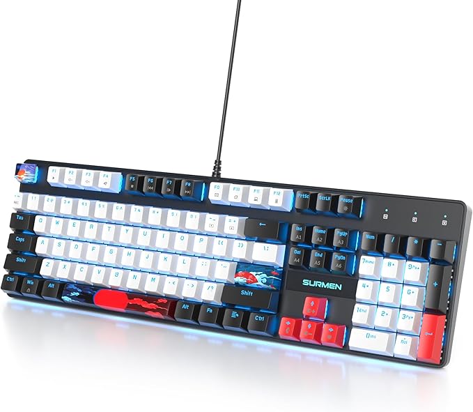 RGB Gaming Keyboard 104-Key Wired Mechanical Keyboard Creamy with Number Pad Linear Red Switch NKRO Full Size for Windows Laptop PC Gamer