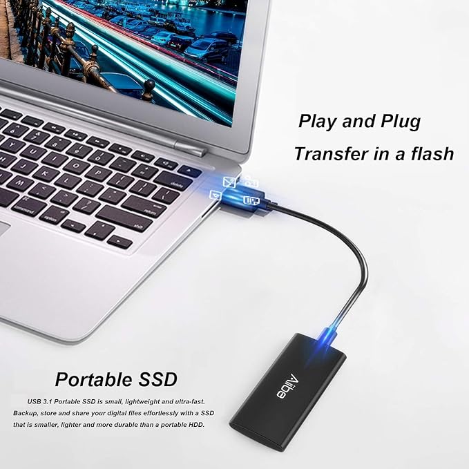 Aiibe 256GB External SSD External Hard Drive 256GB USB C Portable SSD Up to 500MB/s USB 3.1 External Solid State Drive for Laptop Mac PS4 (Black)