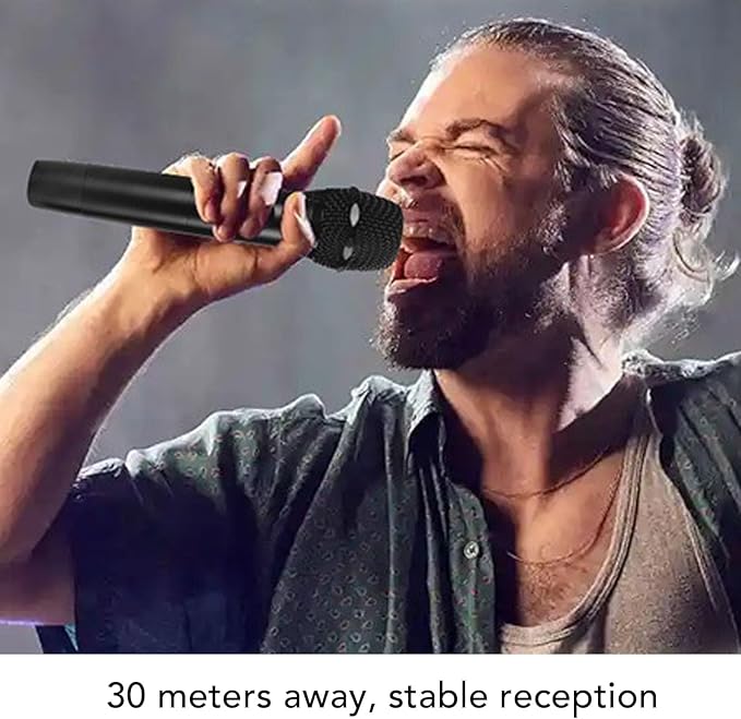 Dynamic Mic for Singing System with DSP Frequency Locking 96dB Signal to Noise Ratio and Dual Cordless Mics for Sound Cards/Mixers for Karaoke