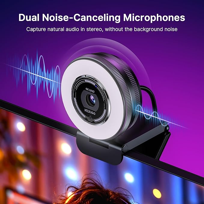 NexiGo 4K Streaming Webcam Kit N680E Pro UHD Webcam w/Ring Light PDAF Autofocus 1080p 60FPS Dual Noise-Canceling Mics Privacy Shutter Lightweight Mini Tripod for Zoom/Teams/Twitch/Google Meet