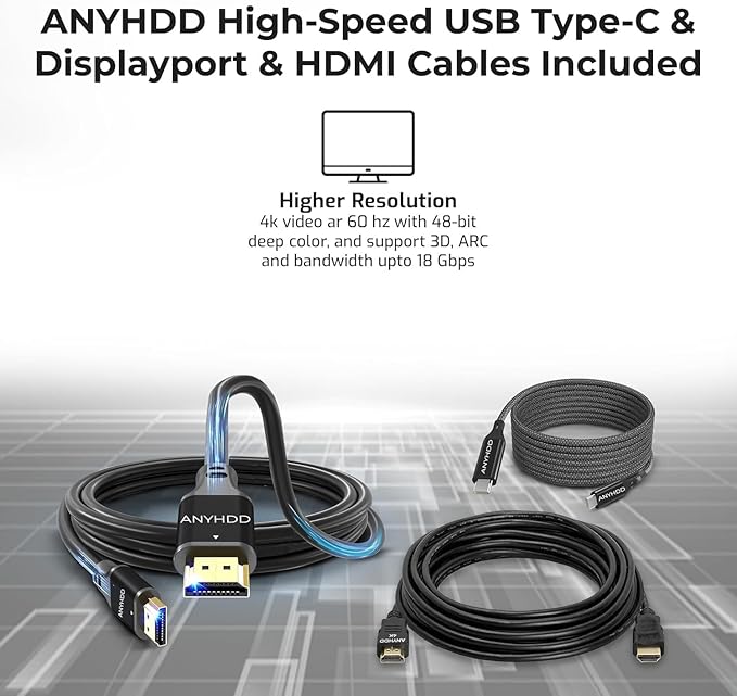 Dell WD19S Docking Station Dual Monitor Bundle - 180W Supports 4K Display Dell Dock with 180W Power Supply + Anyhdd 4K HDMI Cable + 4K DisplayPort Cable + USB-C Cable + Microfiber Cloth Included