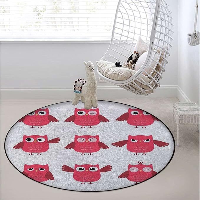 Animal Round Gaming Chair Mat for Office Chair Computer Chair Mat Floor Protector for Rolling Chair Office Gaming Room Decor Owls in Forest Woodland ThemedRed White Diameter 39.3 in