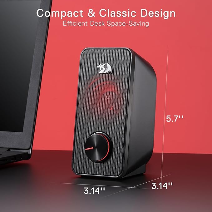 Redragon GS500 Stentor PC Gaming Speaker 2.0 Channel Stereo Desktop Computer Speaker with Red Backlight Quality Bass and Crystal Clear Sound USB Powered with a 3.5mm Connector