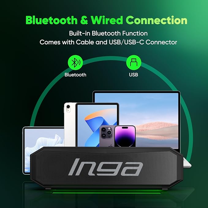 INGA Bluetooth Computer Speakers USB Powered PC Speakers Dual Gaming and Music Modes Plug-and-Play Colorful LED Lights Compatible with Desktops Laptops Phones and Tablets