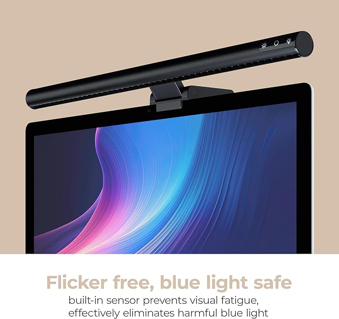 Quantum LED Computer Monitor Lamp Screen Light Bar in Black with 6ft USB-A Plug-in Cord Dimmable and 5-CCT Selectable Touch Controls