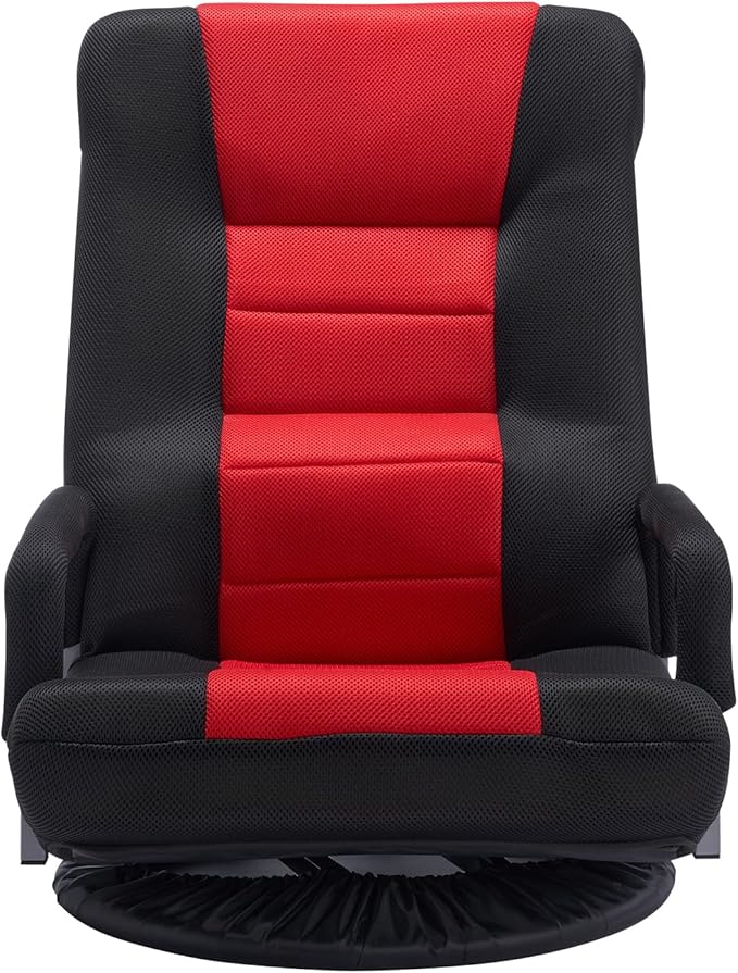 VEVOR Swivel Floor Gaming Chair with Armrests 360-Degree Rotating Floor Chair with 6 Adjustable Position Folding Backrest and Lumbar Support Folding Video Reclining Sofa for TV Reading Red Black
